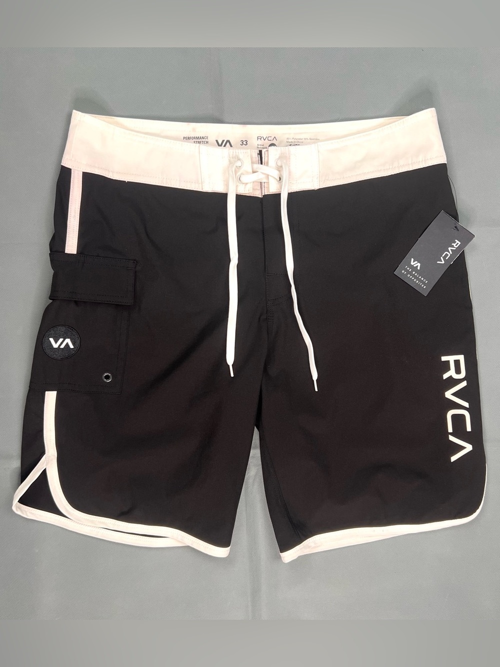 RVCA Eastern Black/White Board Shorts Swim Trunks Surfing Men's Size 33 NEW